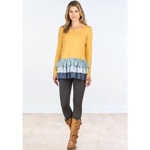 Matilda Jane Mustard Long Sleeve Layered Ruffle Hem Top – Size Small